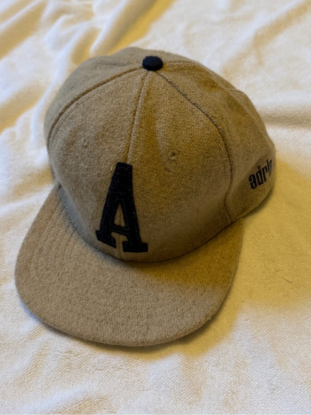 Adrenaline Lacrosse Tan Baseball Cap SnapBack with blue A